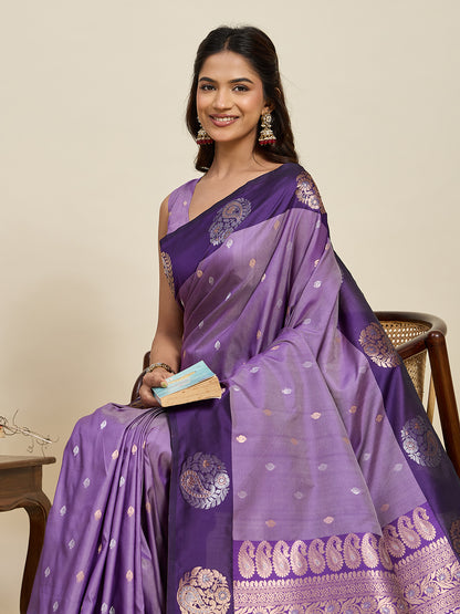 Lavender Soft Silk Saree With Silver Banarasi Zari Weaving Work | Festive Wear – JaipurSaaj