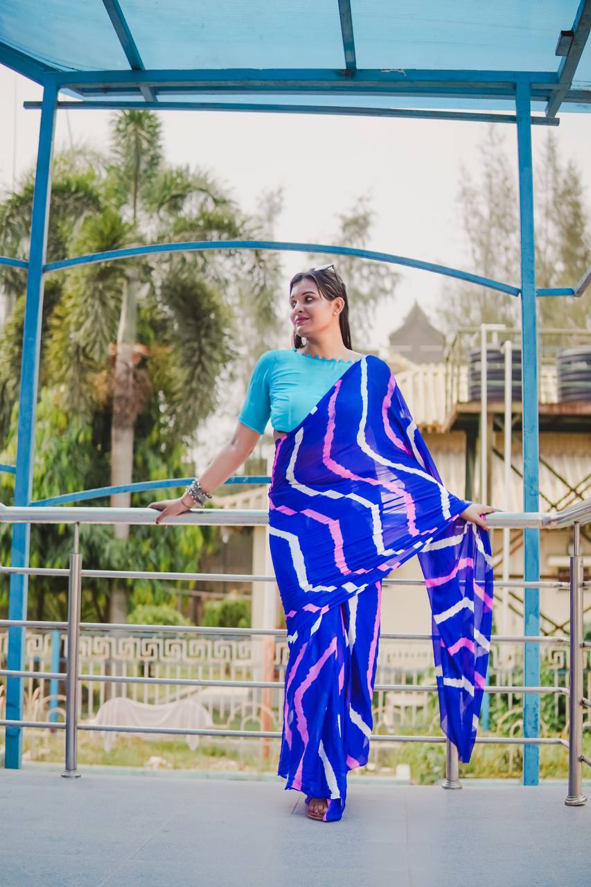 Royal Blue Soft Chinon Silk Saree With Shibori Printed Work | Casual & Festive Wear – JaipurSaaj