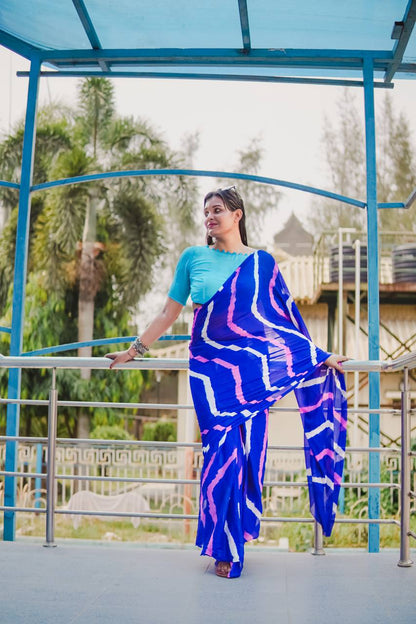Royal Blue Soft Chinon Silk Saree With Shibori Printed Work | Casual & Festive Wear – JaipurSaaj