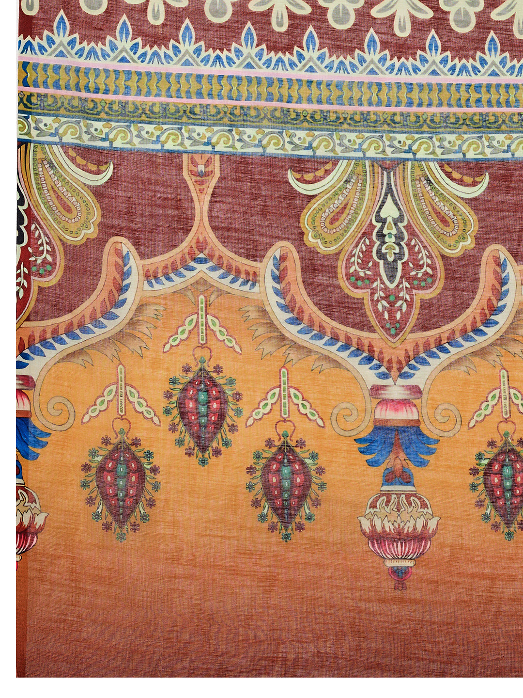 Yellow Linen Cotton Saree With Digital Printed Work And Silver Zari Border