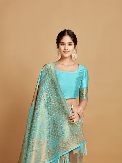 Sky Blue Soft Linen Silk Saree With Zari Weaving Work | Wedding & Festive Wear – JaipurSaaj