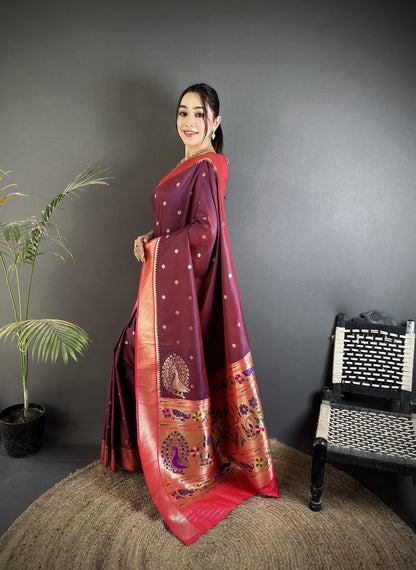 Magenta Paithani Lichi Silk Saree With Zari Weaving Work | Festive & Wedding Wear – JaipurSaaj