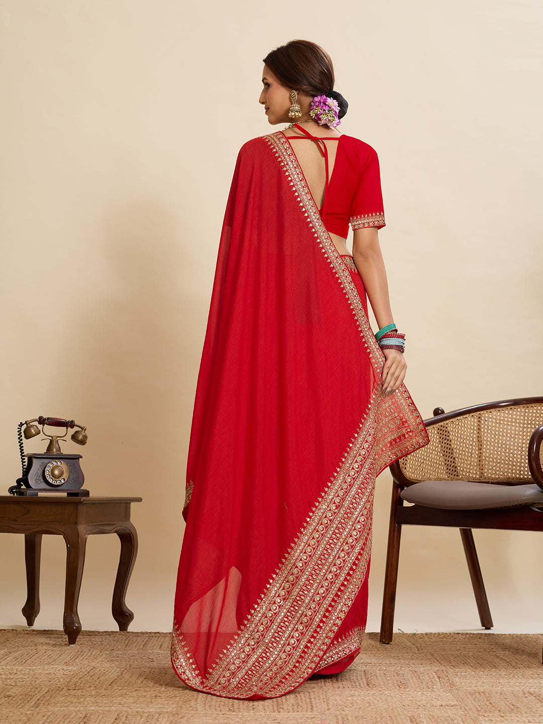Red Soft Vichitra Silk Saree With Embroidery Work | Bridal Wedding & Festive Wear – JaipurSaaj