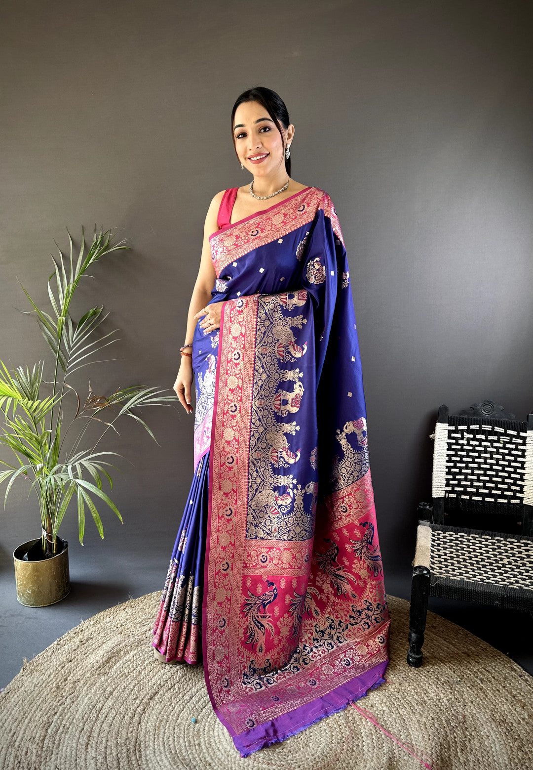 Purple Banarasi Silk Saree With Meenakari Zari Weaving Work | Bridal Wedding Wear – JaipurSaaj