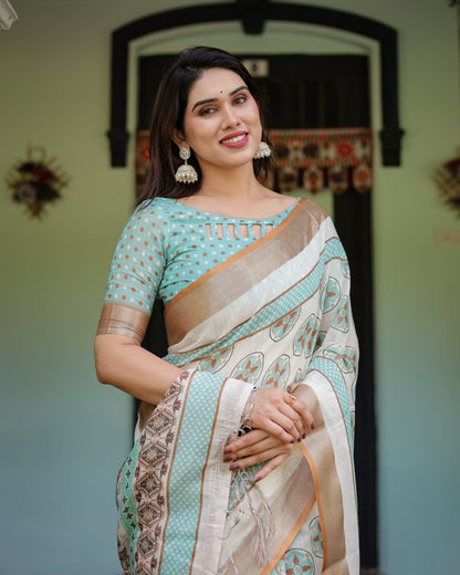 Multi Color Digital Printed Linen Cotton Saree | Summer Special Casual & Office Wear – JaipurSaaj