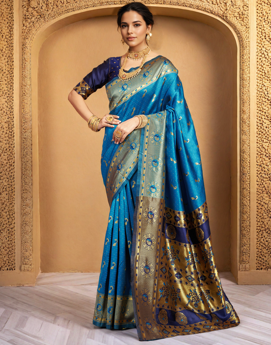 Traditional Firoji Paithani Silk Saree With Zari Weaving Work