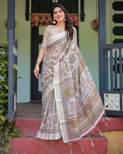 Multi Color Digital Printed Linen Cotton Saree | Summer Special Casual & Office Wear – JaipurSaaj