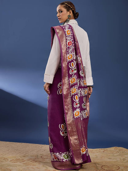 Magenta Soft Pure Cotton Silk Saree With Hand Batik Print Work | Casual & Ethnic Wear – JaipurSaaj