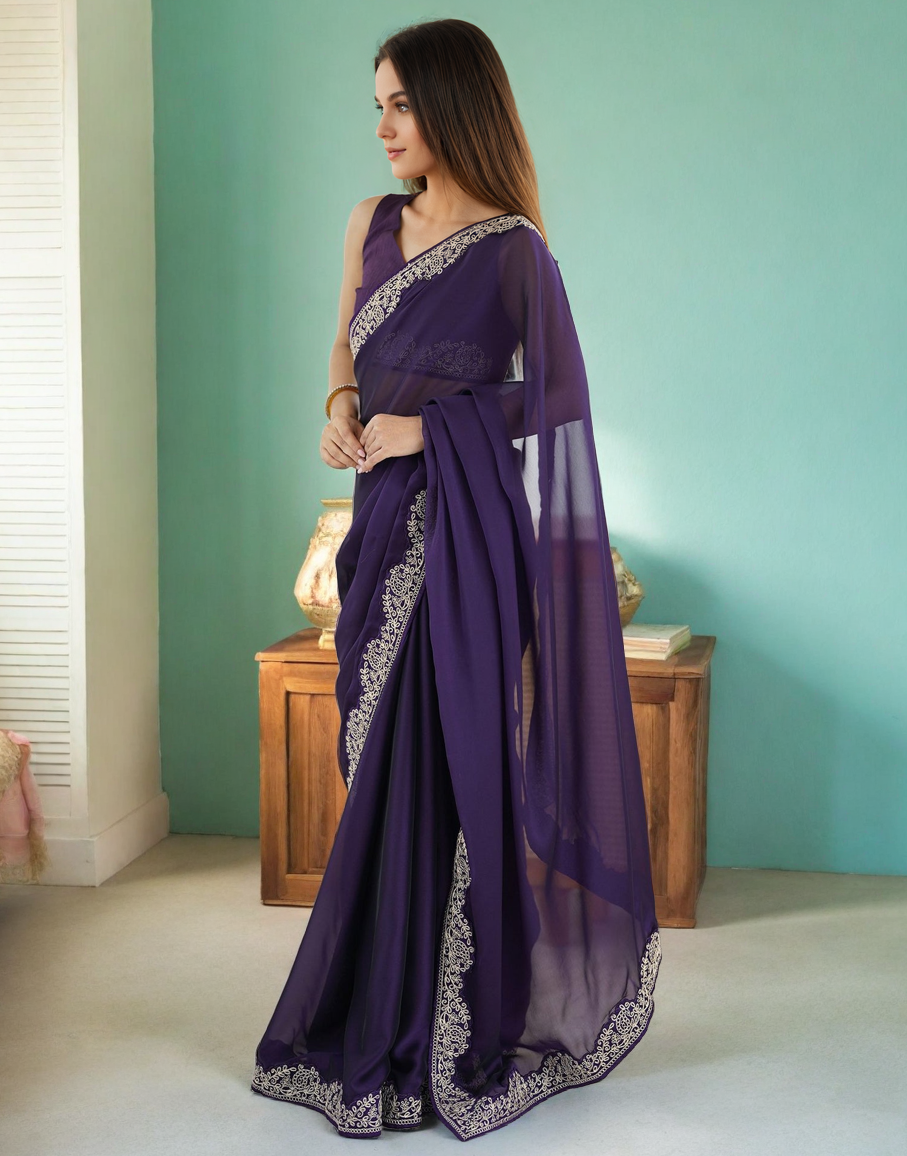 Purple Fancy Rangoli Silk Saree Coding Work