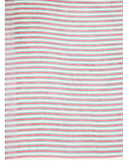 White Linen Cotton Saree With Digital Printed Work And Silver Zari Border