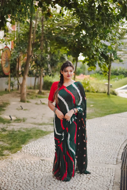 Green Soft Chinon Silk Saree With Shibori Printed Work | Casual & Festive Wear – JaipurSaaj