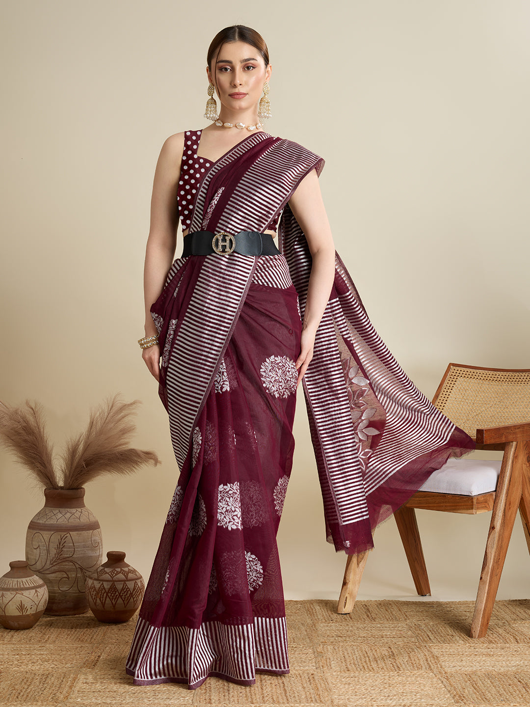 Maroon Color Soft Silk Saree With Weaving Work Lining Border