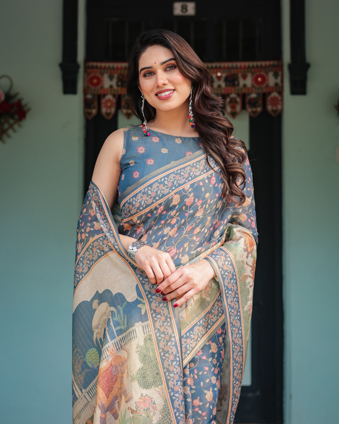 Blue Soft Linen Cotton Saree with Kalamkari Printed Work | Summer Casual & Ethnic Wear – JaipurSaaj