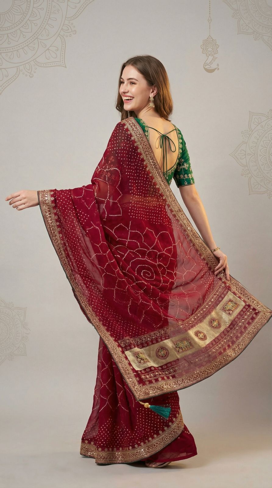Pink Vichitra Silk Saree With Khadi Bandhej Heavy Pallu & Zari Border | Wedding & Festive Wear – JaipurSaaj