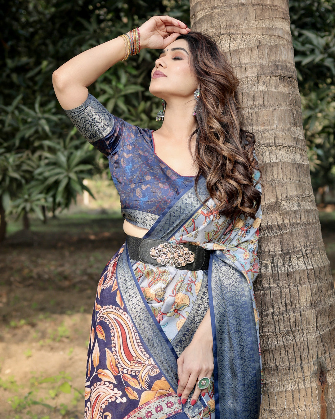 Multi Color Kalamkari Digital Printed Tussar Silk Saree | Designer Festive Ethnic Wear – JaipurSaaj