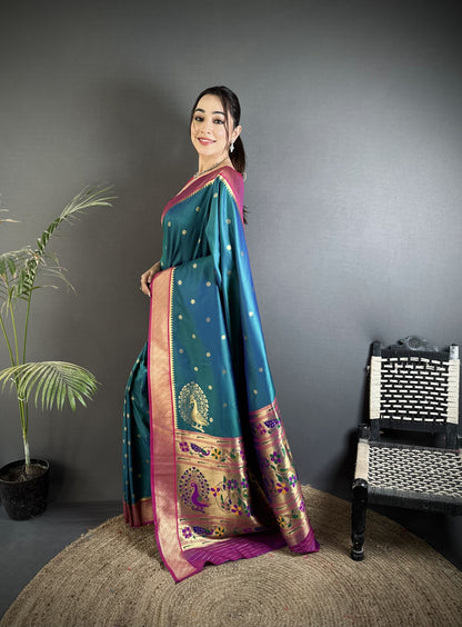 Rama Green Paithani Lichi Silk Saree With Zari Weaving Work | Festive & Wedding Wear – JaipurSaaj