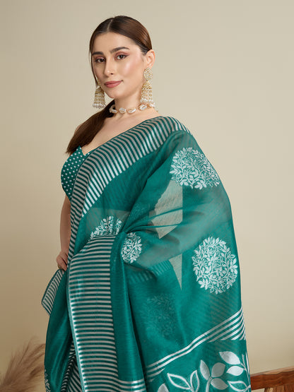 Rama Green Color Soft Silk Saree With Weaving Work Lining Border
