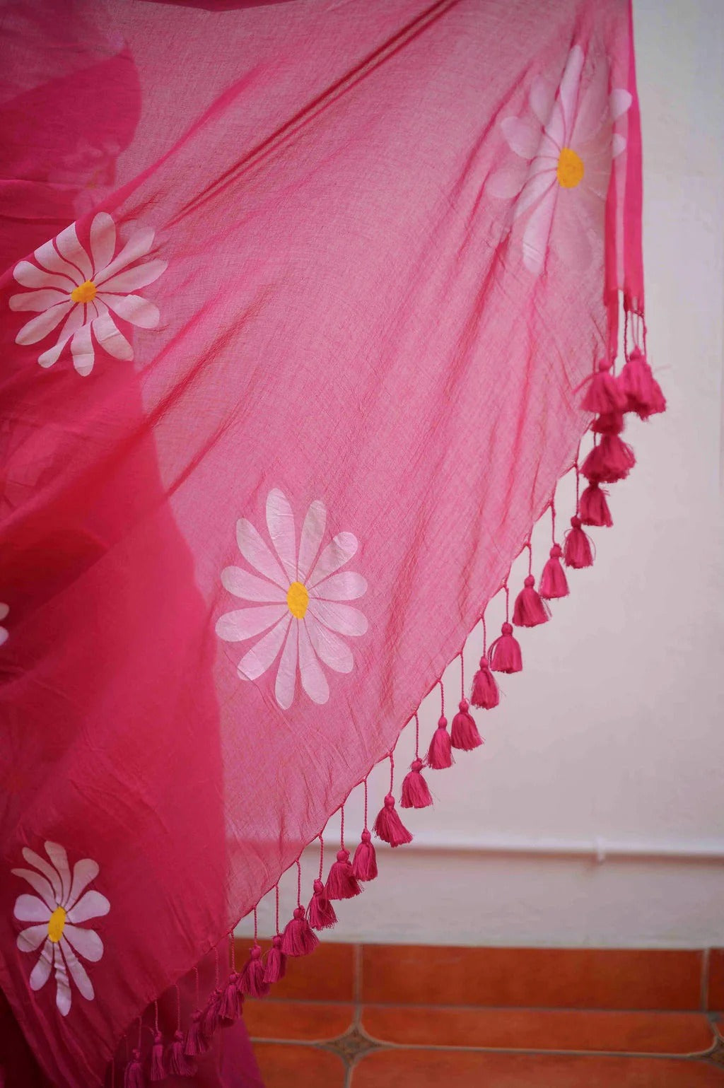 Pink Khadi Cotton Saree with Floral Printed Work | Summer Casual Ethnic Wear – JaipurSaaj