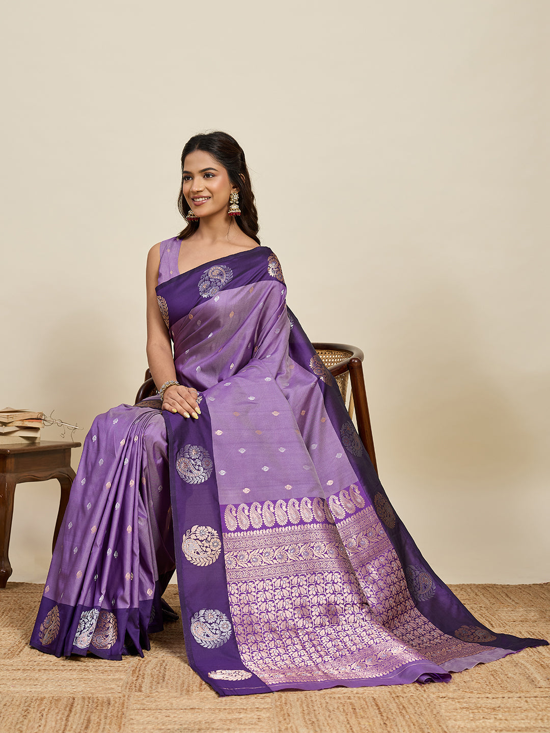 Lavender Soft Silk Saree With Silver Banarasi Zari Weaving Work | Festive Wear – JaipurSaaj