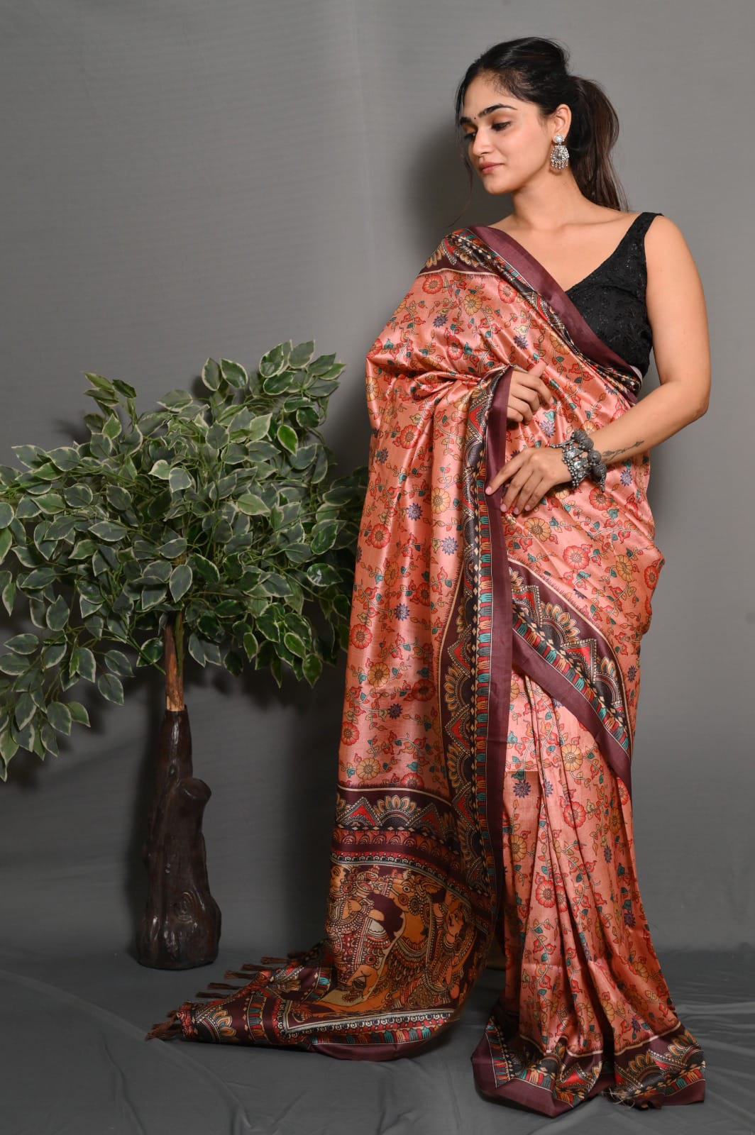 Peach Color Soft Silk Saree With Digital Printed Work