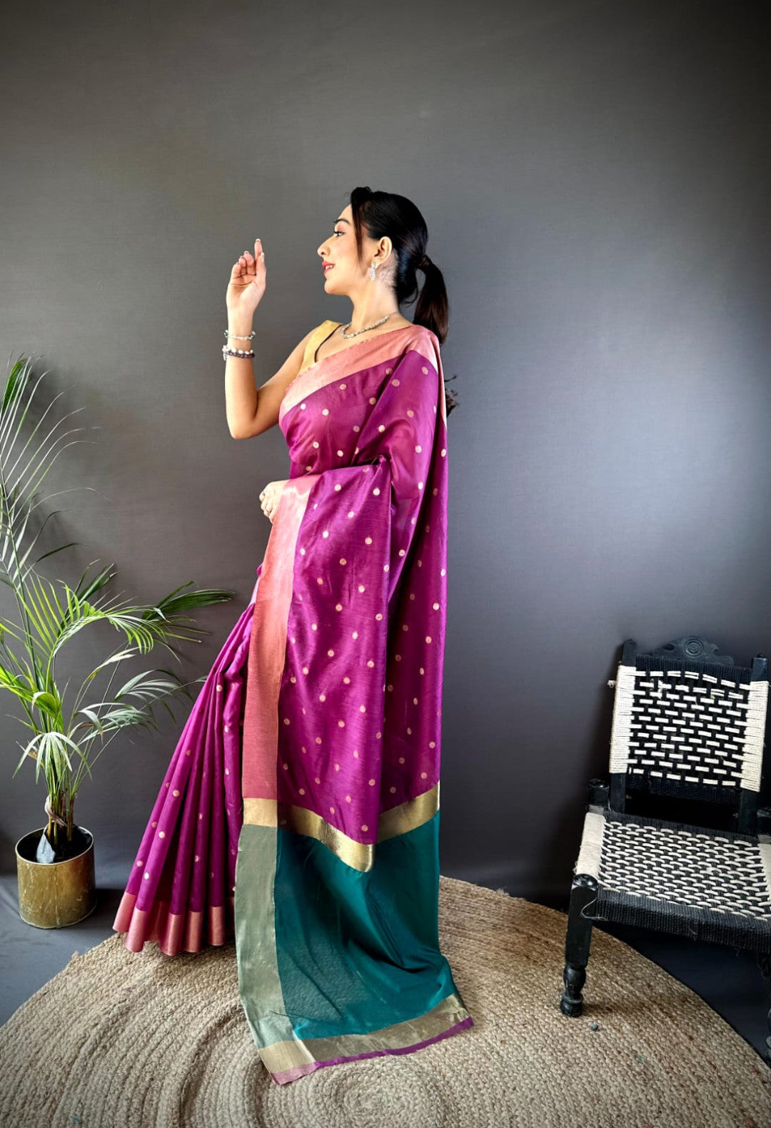 Magenta Soft Cotton Silk Saree With Zari Woven Work | Wedding & Party Wear – JaipurSaaj