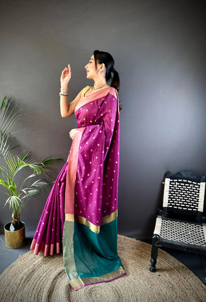 Magenta Soft Cotton Silk Saree With Zari Woven Work | Wedding & Party Wear – JaipurSaaj