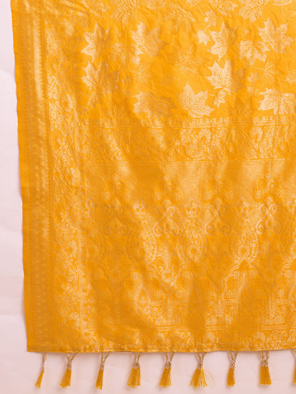 Golden & Copper Zari Weaving With Yellow Soft Silk Banarasi Saree | Party & Wedding Wear - JaipurSaaj