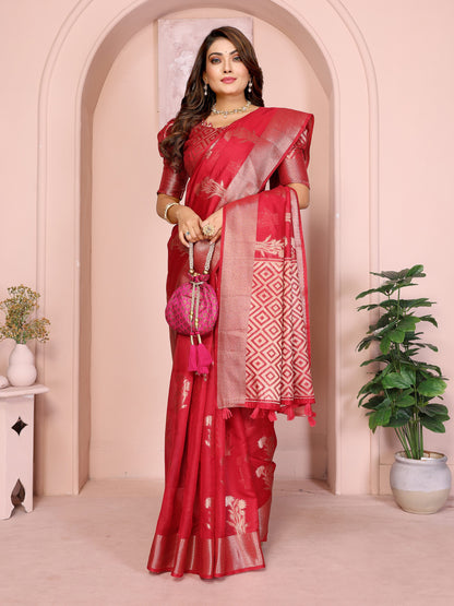 Red Organza Silk Banarasi Saree With Zari Weaving Work | Wedding & Festive Wear – JaipurSaaj