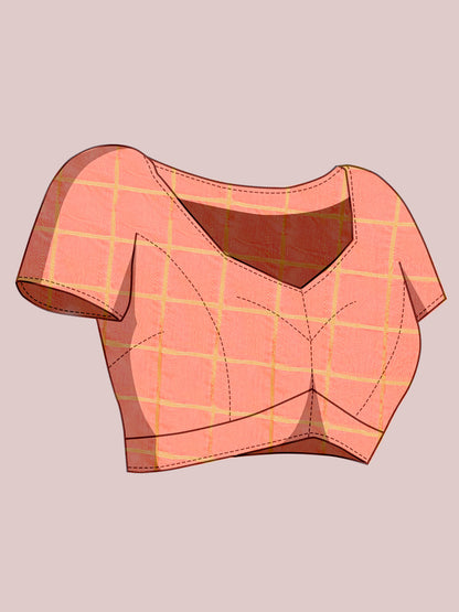 Peach Kota Doriya Saree With Zari Weaving Work