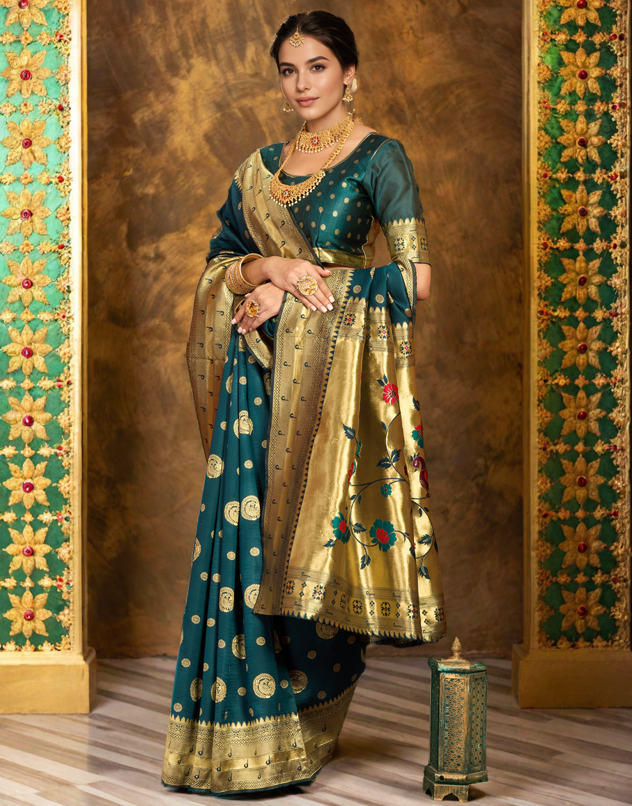 Morpeach Paithani Silk Saree With Zari Weaving Work