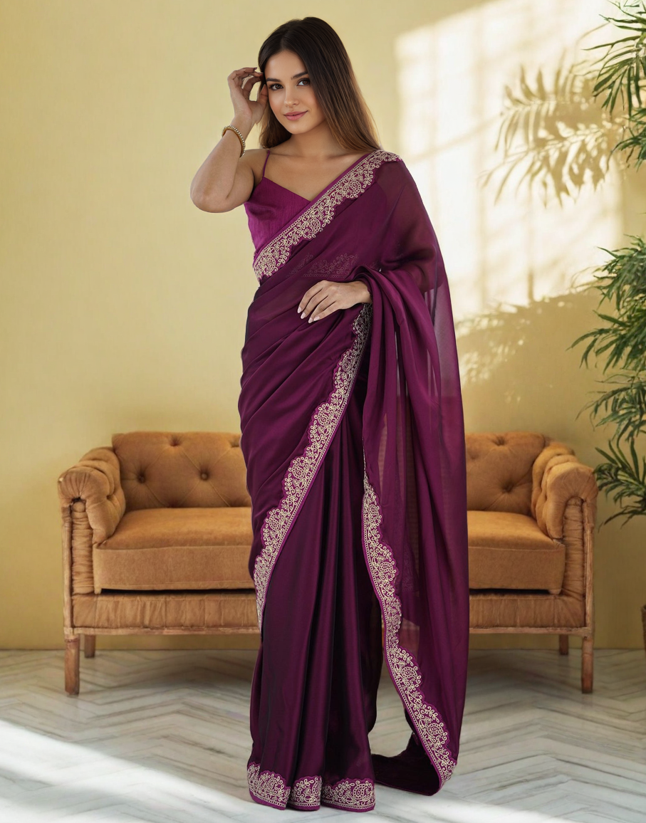Wine Fancy Rangoli Silk Saree Coding Work