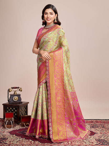 Pista Kanjivaram Silk Saree With Zari Weaving Work | Bridal Wedding Wear – JaipurSaaj