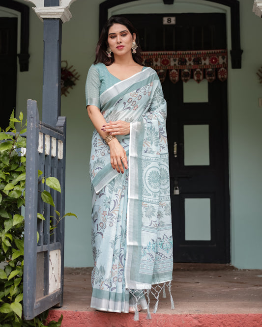 Multi Summer Special Digital Printed Linen Cotton Saree