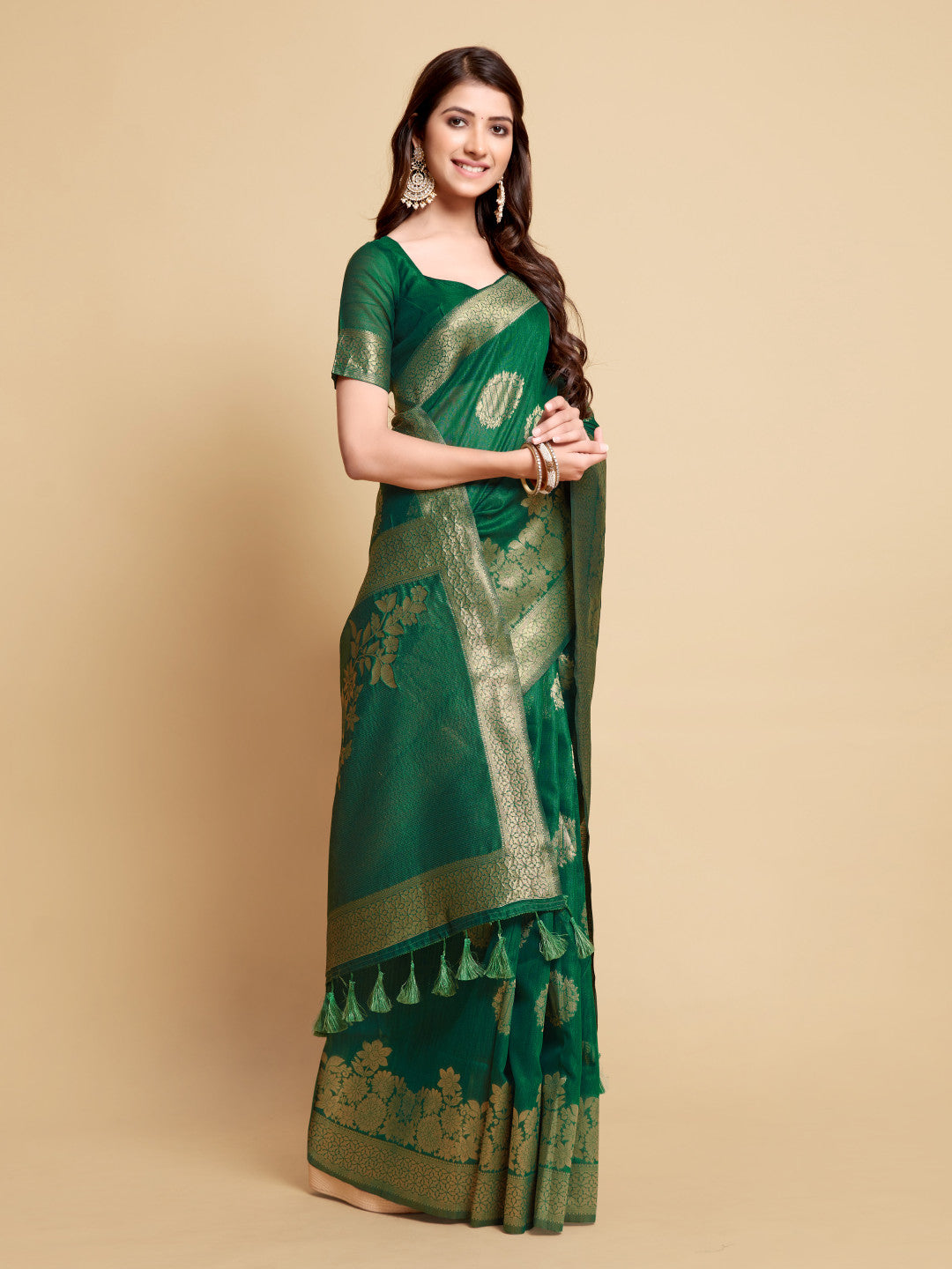 Green Soft Linen Silk Saree With Zari Weaving Work | Traditional Wedding & Festive Wear – JaipurSaaj