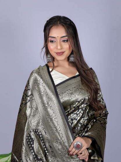 Black Soft Banarasi Silk Saree With Zari Weaving Work | Bridal Wedding Wear – JaipurSaaj