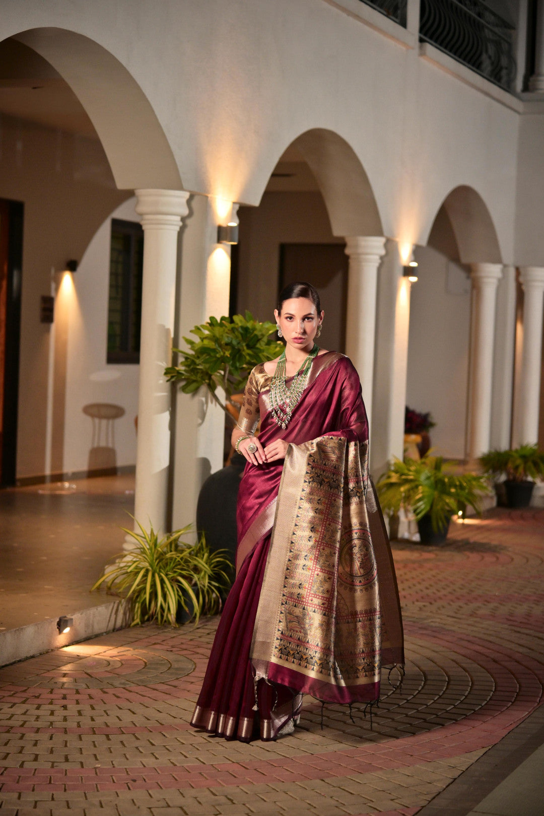 Maroon Khadi Raw Silk Saree With Beautiful Madhubani Printed Pallu | Party & Wedding Wear – JaipurSaaj