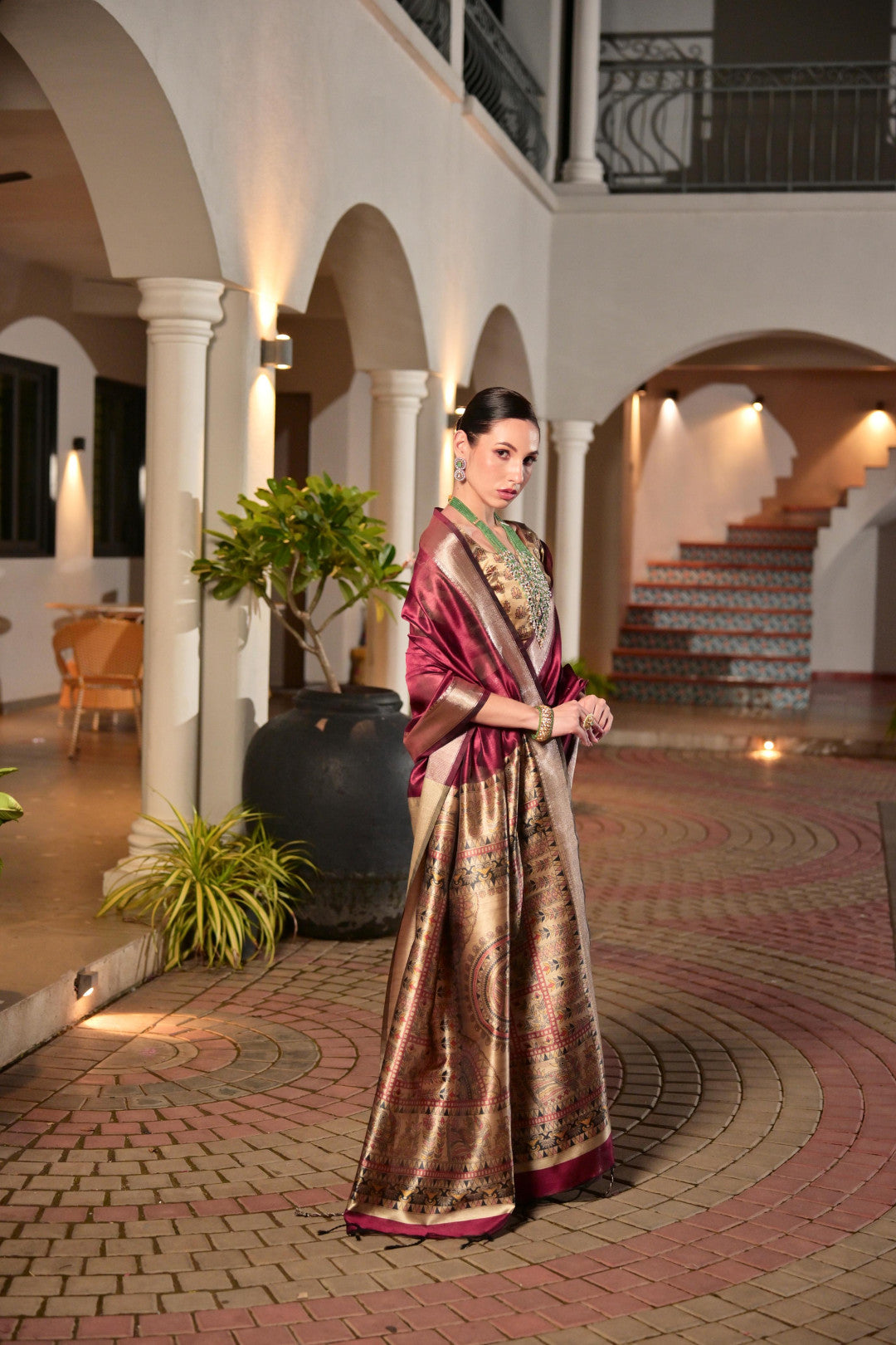 Maroon Khadi Raw Silk Saree With Beautiful Madhubani Printed Pallu | Party & Wedding Wear – JaipurSaaj