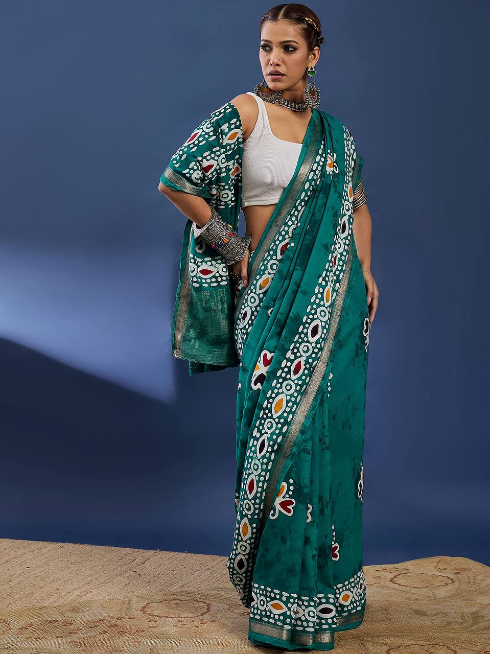 Rama Green Soft Pure Cotton Silk Saree With Hand Batik Print Work | Casual & Ethnic Wear – JaipurSaaj