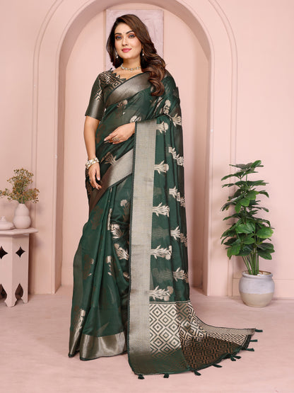 Green Organza Silk Banarasi Saree With Zari Weaving Work | Wedding & Festive Wear – JaipurSaaj