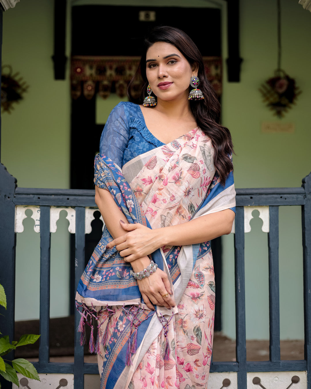 Multi Color Digital Printed Linen Cotton Saree | Summer Special Casual & Office Wear – JaipurSaaj