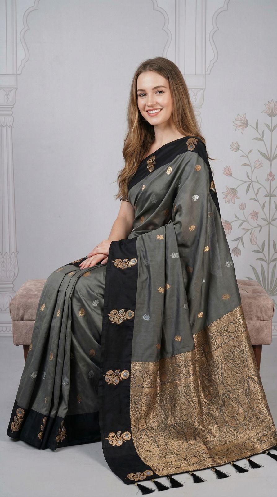 Gray Premium Banarasi Soft Silk Saree With Zari Weaving Work | Wedding & Festive Wear – JaipurSaaj