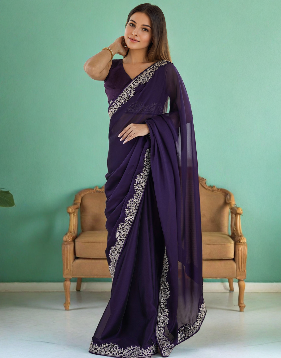 Purple Fancy Rangoli Silk Saree Coding Work