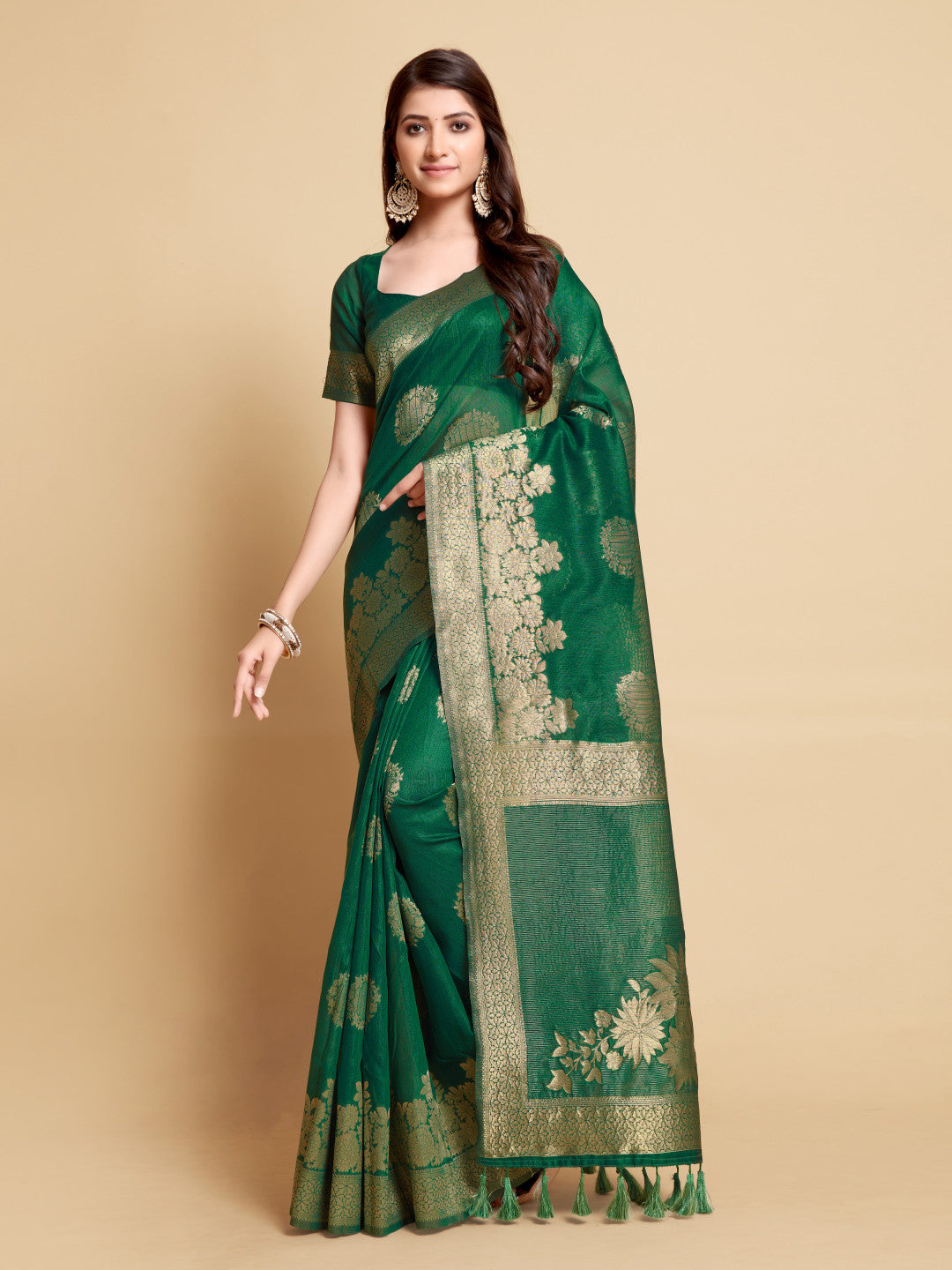 Green Soft Linen Silk Saree With Zari Weaving Work | Traditional Wedding & Festive Wear – JaipurSaaj