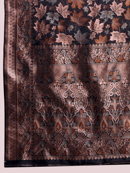 Golden & Copper Zari Weaving With Black Soft Silk Banarasi Saree | Party & Wedding Wear - JaipurSaaj