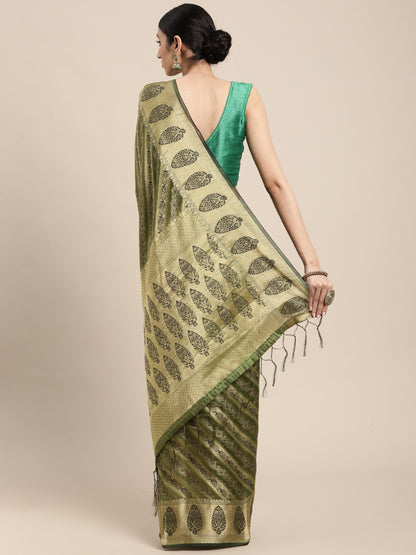 Green Organza Silk Saree With Zari Weaving Work