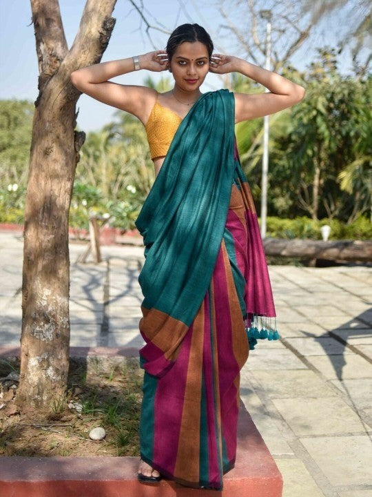 Multi Color Office Wear Khadi Cotton Saree