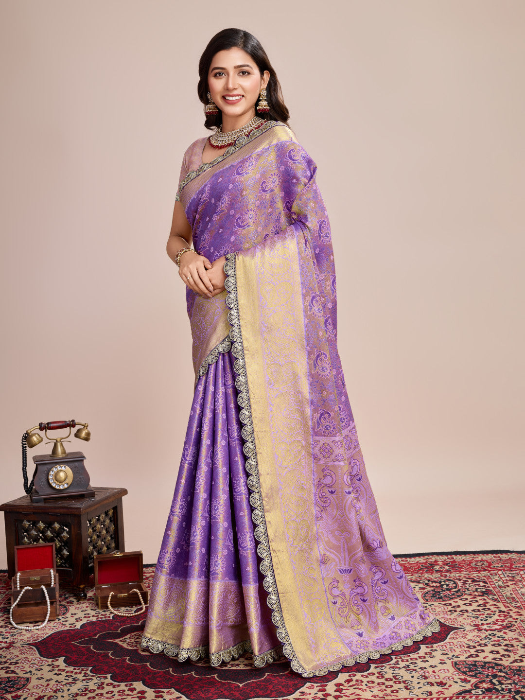 Purple Kanjivaram Silk Saree With Zari Weaving Work | Bridal Wedding Wear – JaipurSaaj