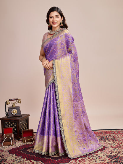 Purple Kanjivaram Silk Saree With Zari Weaving Work | Bridal Wedding Wear – JaipurSaaj