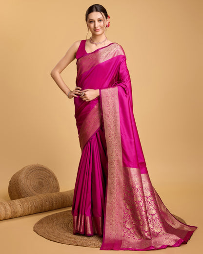 Rani Pink Soft Kanchipuram Silk Saree With Zari Weaving Work