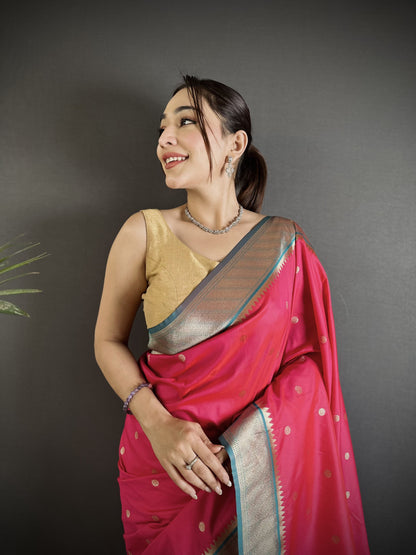 Pink Paithani Lichi Silk Saree With Zari Weaving Work | Festive & Wedding Wear – JaipurSaaj